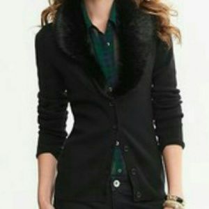 Banana Republic Black Fur Trimmed Cardigan